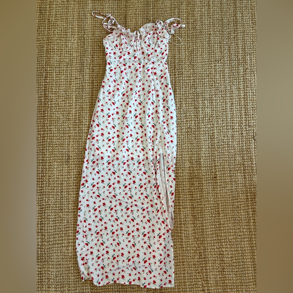 Princess Polly White Maxi Dress with Red Floral Print